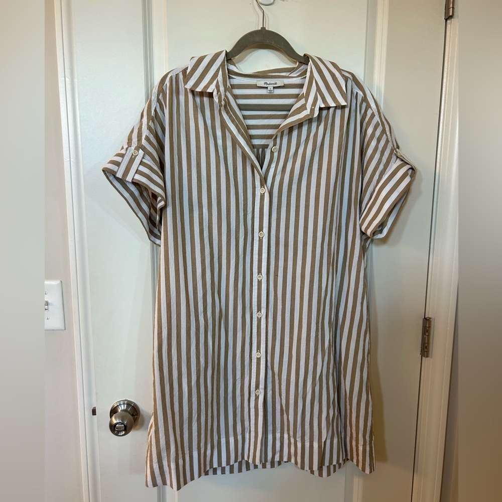 Madewell Tan and White Button Down Dress